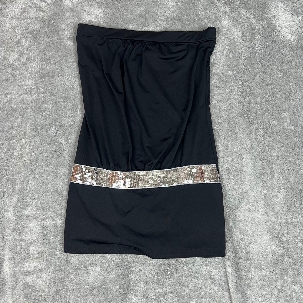 Vintage Y2K Tube Top Womens S Drop Waist Sequin 2000s Club Grunge